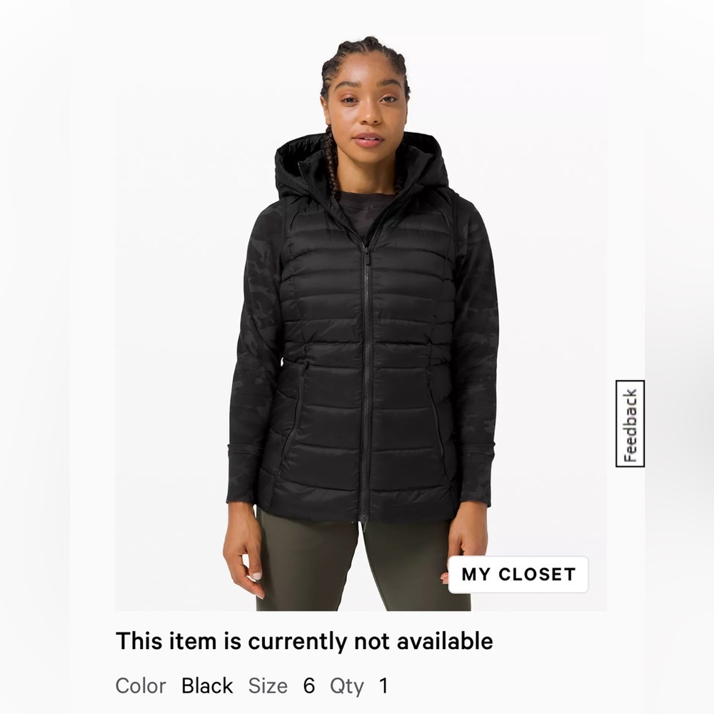 Lululemon brave the cold vest black size 6